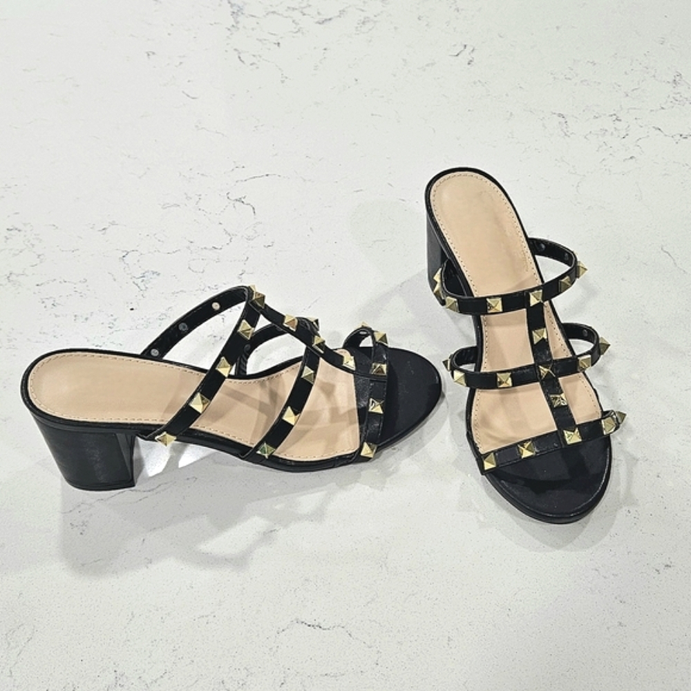 Black Studded Heels with Block Heel